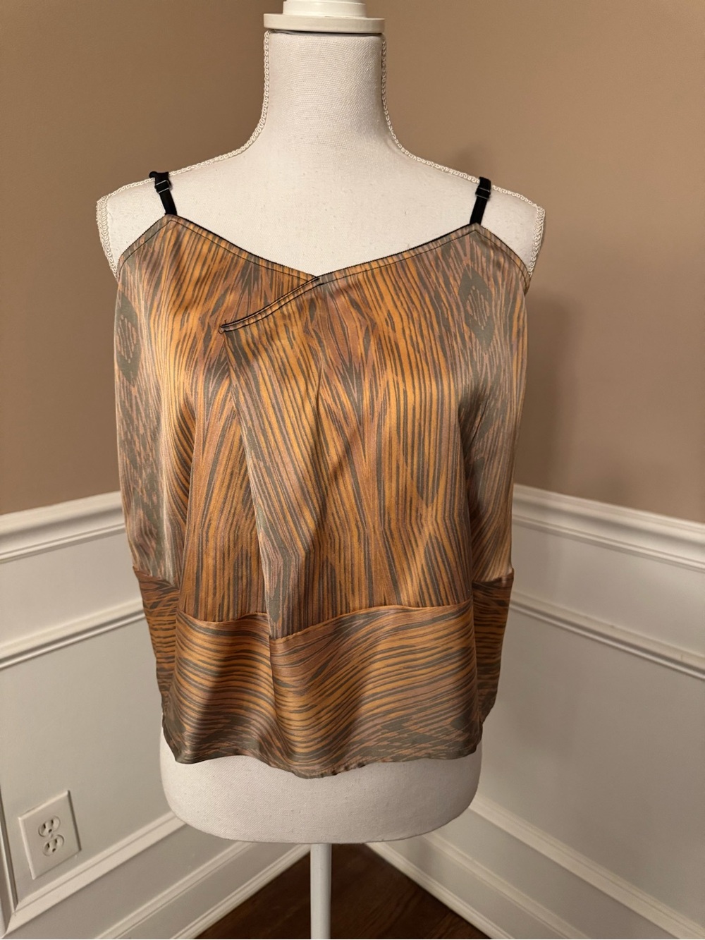 Derek Lam for DesignNation Brown & Tan Striated Satin Camisole